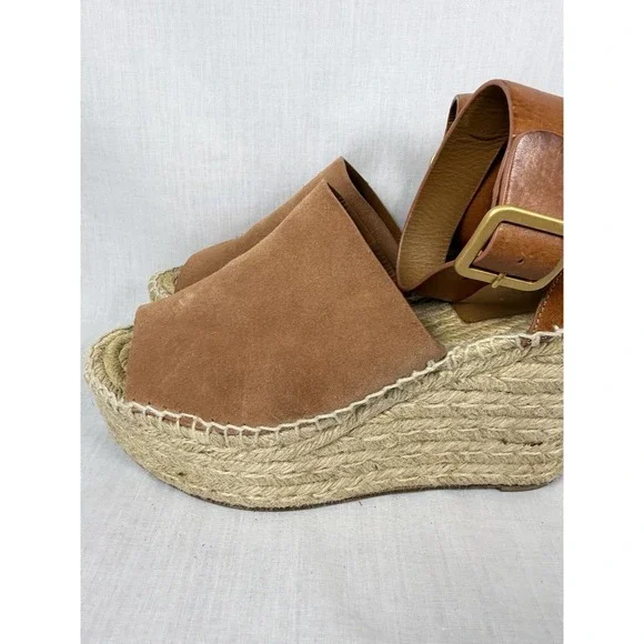 Chloé Ida Espadrille Wedge Sandals Brown Leather Platform Ankle Strap EU 38 - Picture 8 of 13
